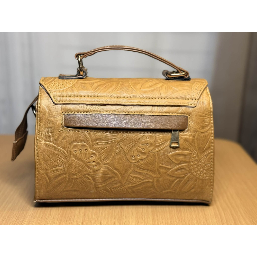 Camel Beige Sunflower Embossed Tooled Artisan LEATHER Crossbody bag Purse - Picture 6 of 16